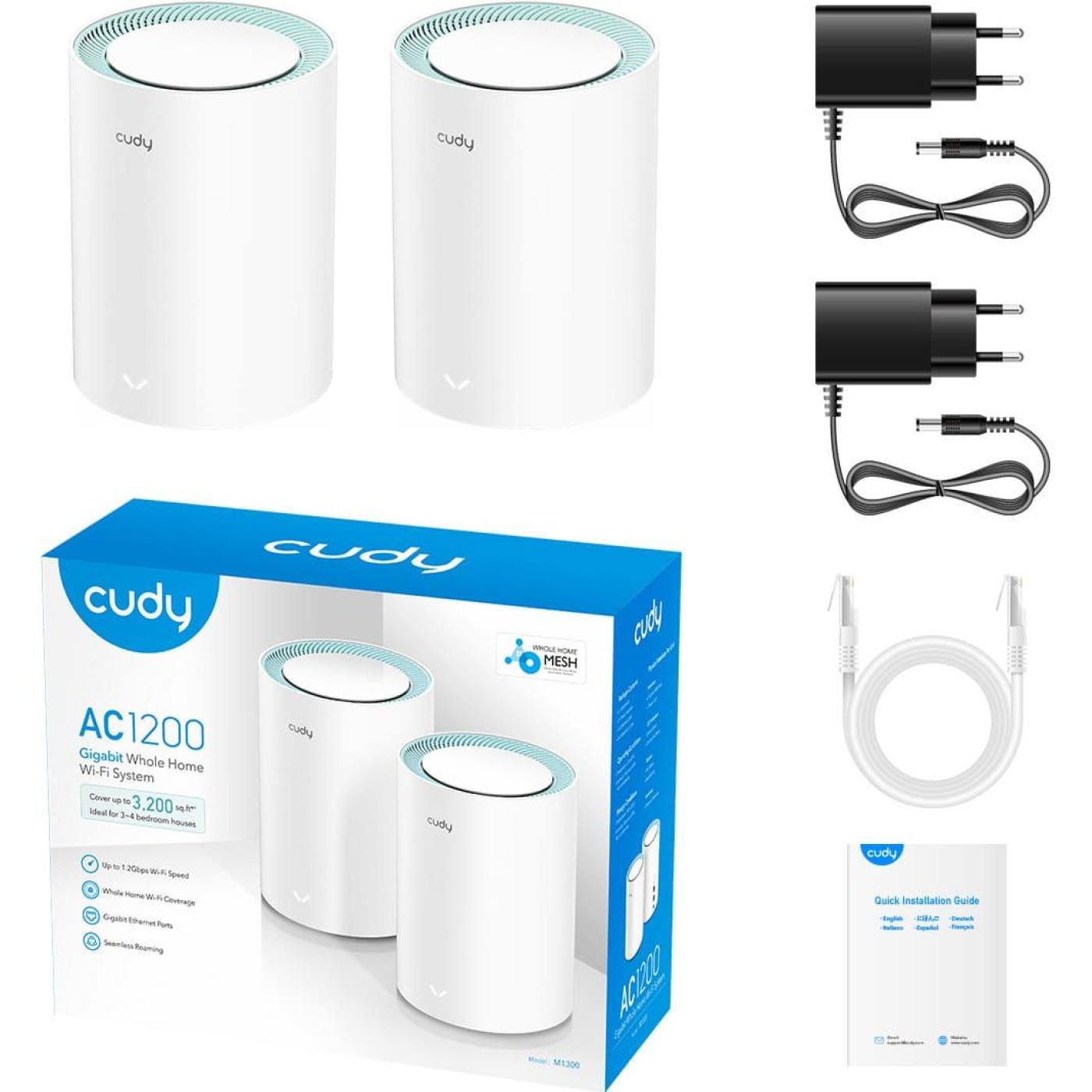 MESH-система Cudy WiFi M1300(2-pack), AC1200 Wi-Fi Gigabit Mesh Solution (M1300(2-pack))