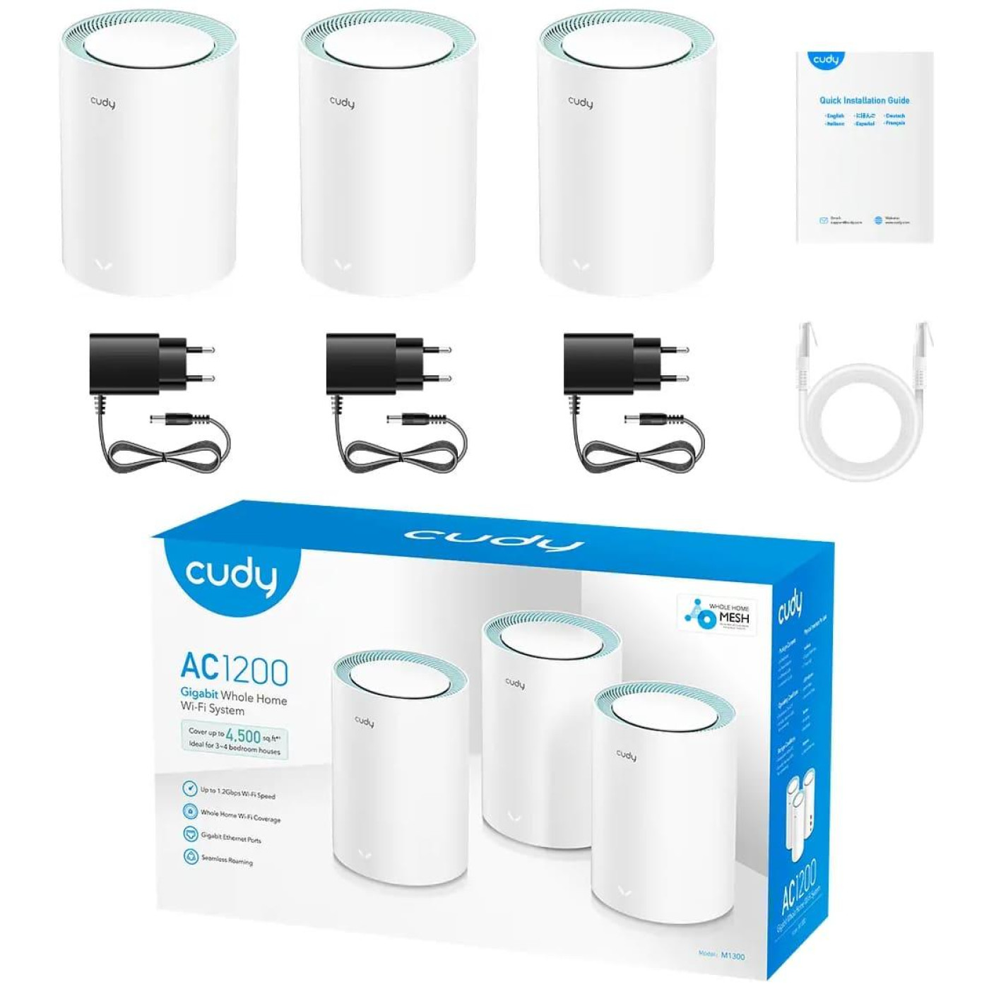 MESH-система Cudy Mesh-система WiFi 5 M1300 (3-Pack) 3 штуки дводиапазонни гигабитни (73-00511)