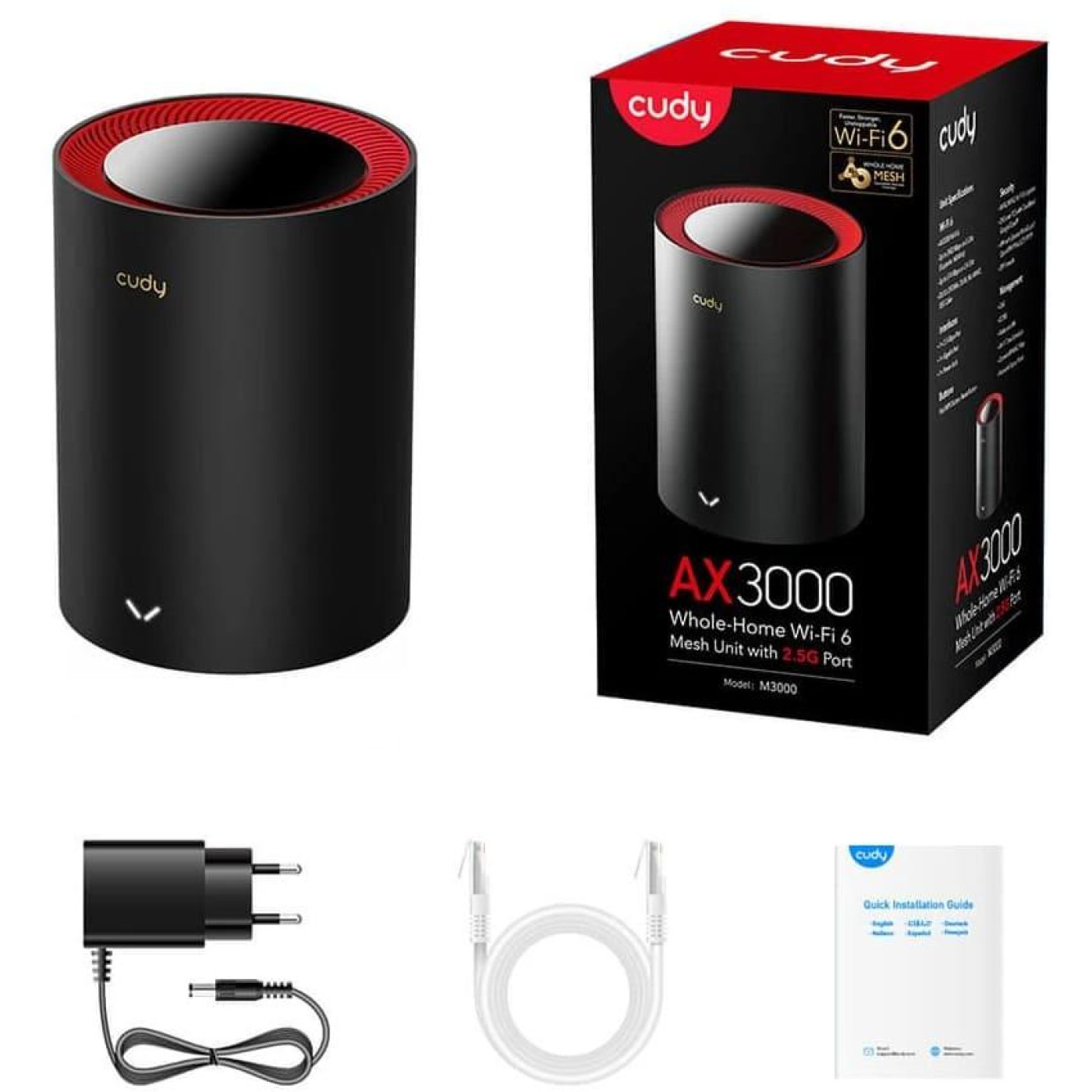 MESH-система Cudy Mesh-система WiFi 6 2.5G M3000 Black (1-Pack) дводиапазонний (73-00519)