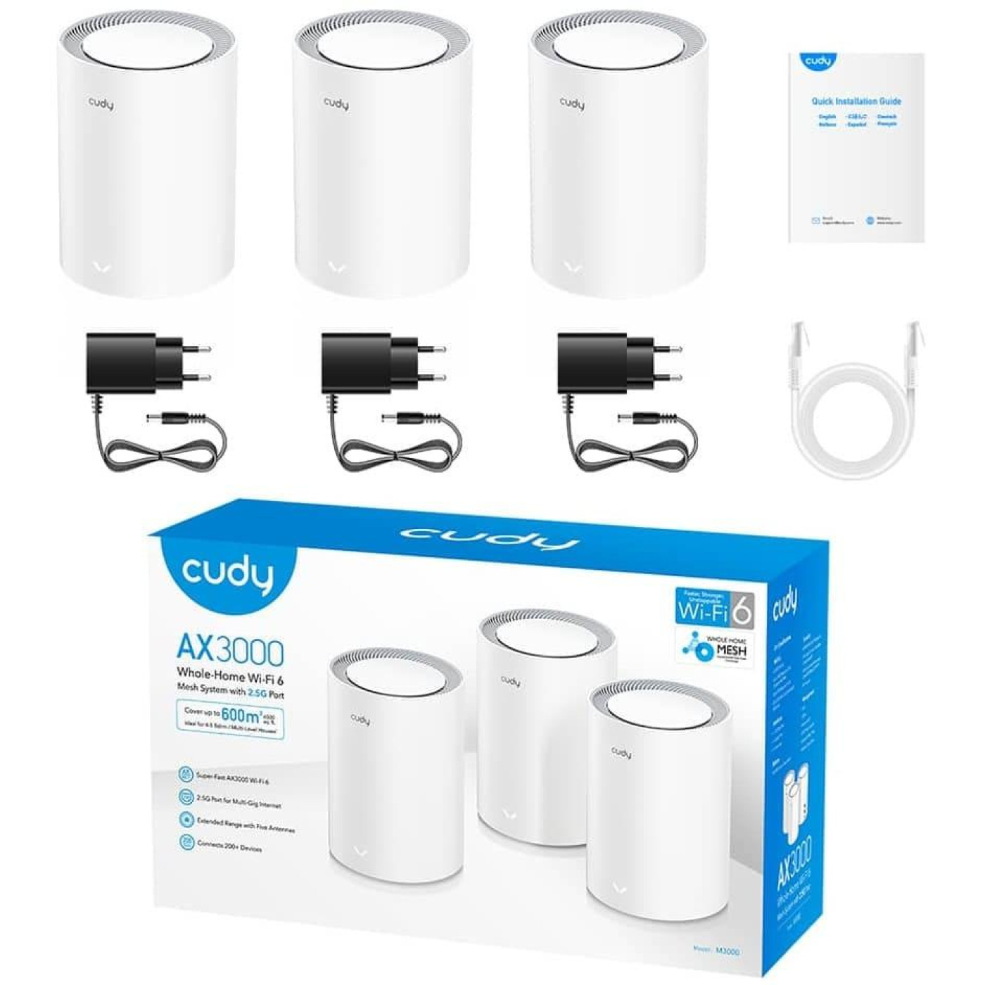 MESH-система Cudy Mesh-система WiFi 6 2.5G M3000 V2.0 White (3-Pack) 3 штуки дводиапазонни (73-00553)
