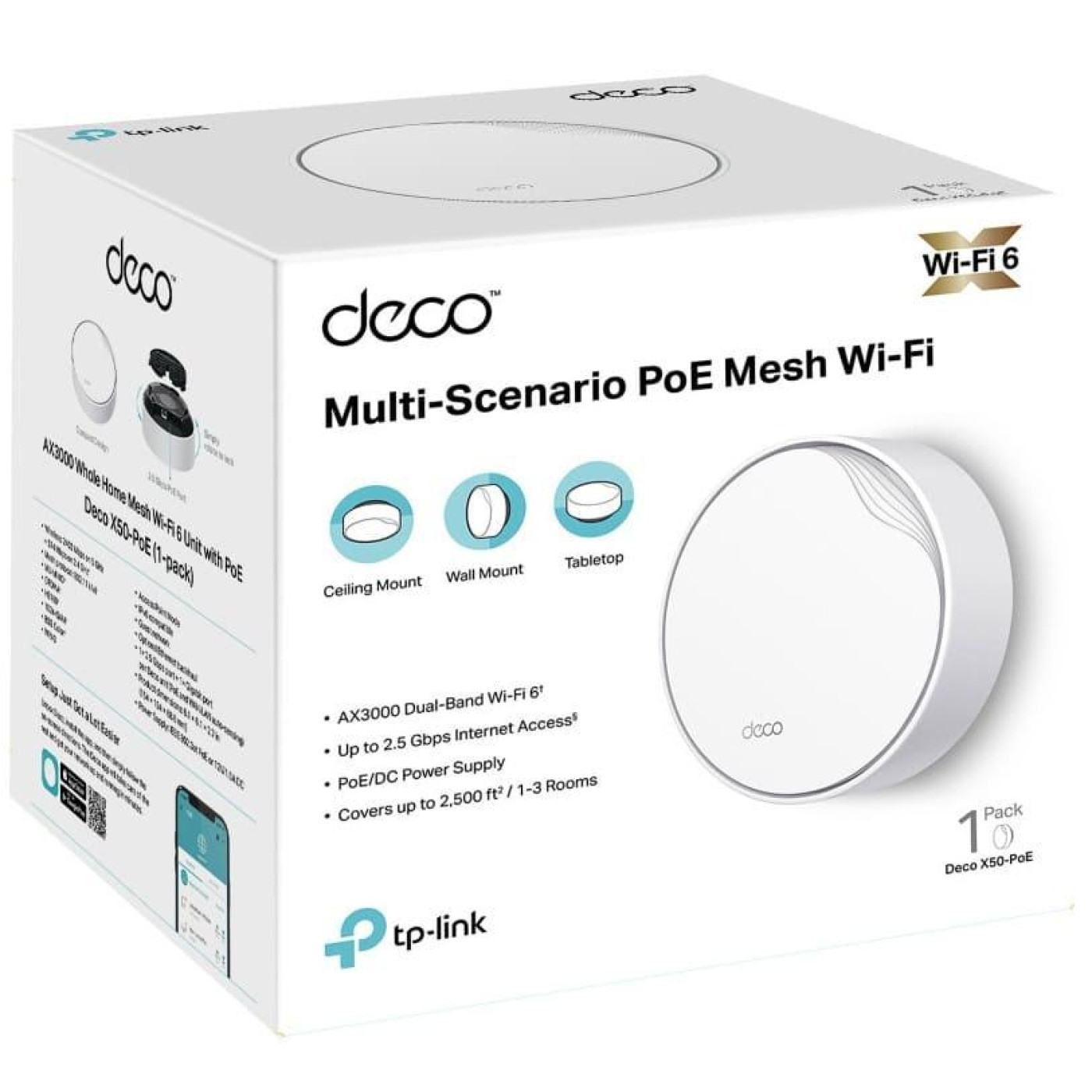 Роутер TP-Link mesh Deco X50 PoE AX3000 1Pcs White 802.11ax (Deco-X50-PoE-1-pack)