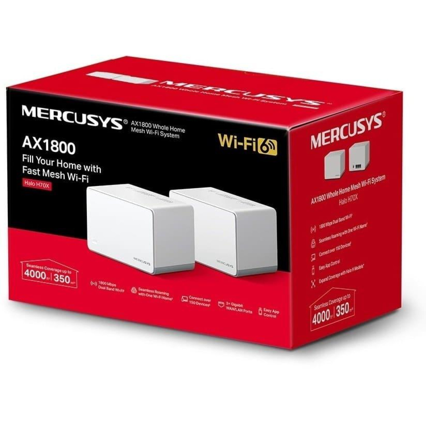 MESH-система Mercusys mesh Halo H70X AX1800 2pcs White 802.11ax (Halo H70X(2-pack))