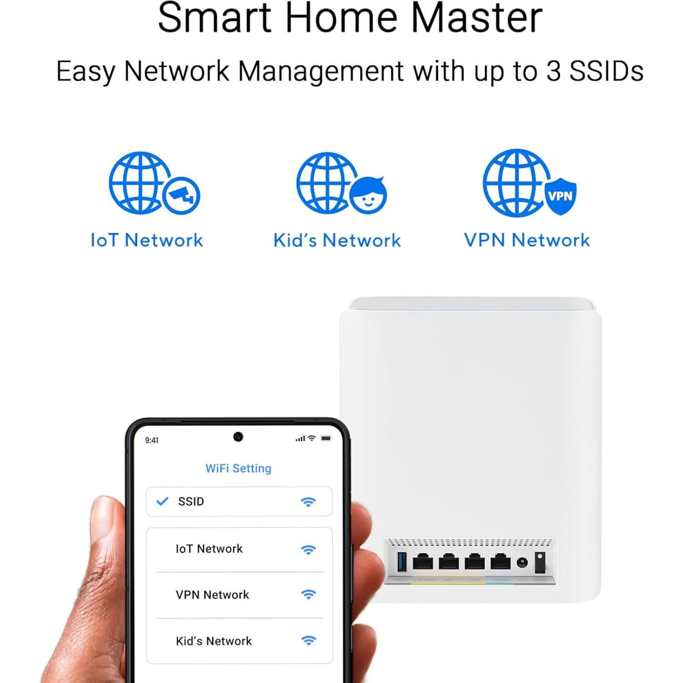 MESH-система ASUS WiFi-Mesh ZenWiFi BT8 BE14000, 1xGE LAN, 1x2.5GE LAN, 1x2.5GE LAN, 1xUSB 3.0, 1мод, билий (90IG0930-MO3B00)