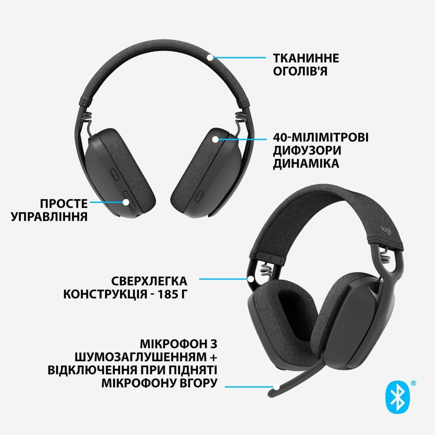 Гарнитура Logitech ZONE VIBE 100 Wireless Graphite (981-001213)