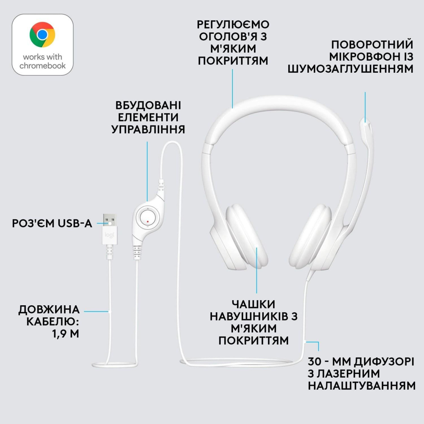 Гарнитура Logitech H390 USB Off-White (981-001286)