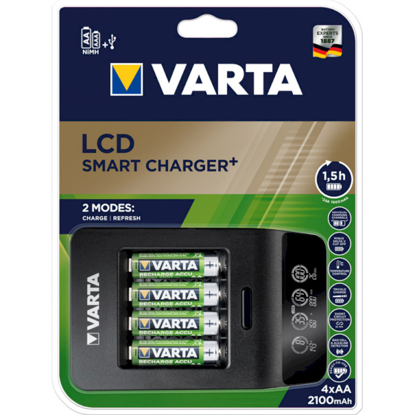 Зарядний пристрій Varta LCD Smart Plus CHARGER+4xAA 2100 mAh (57684101441)