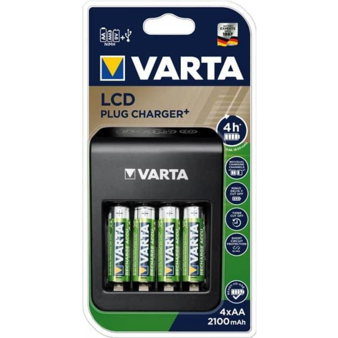 Зарядное устройство Varta LCD PLUG CHARGER+4xAA 2100 mAh (57687101441)