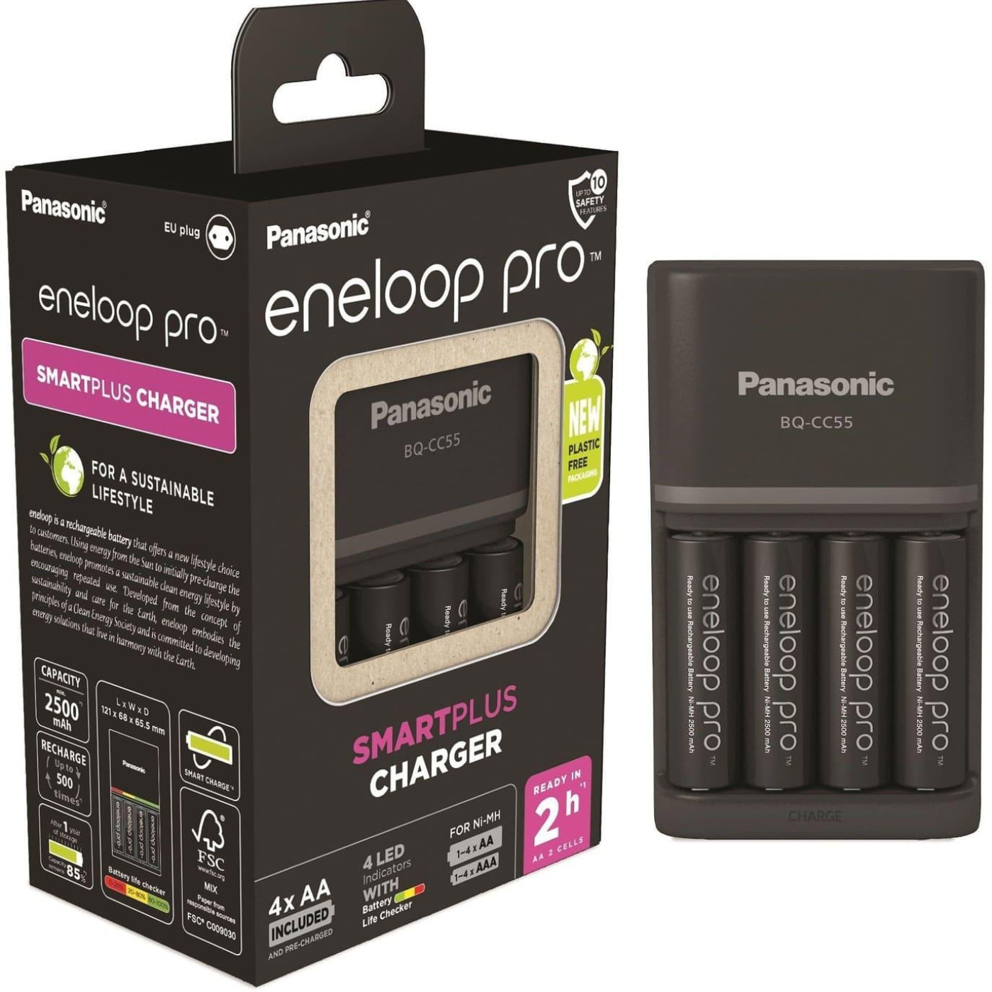 Зарядное устройство Panasonic Smart-Quick Charger+Eneloop Pro 4AA 2500 mAh NI-MH (K-KJ55HCD40E)