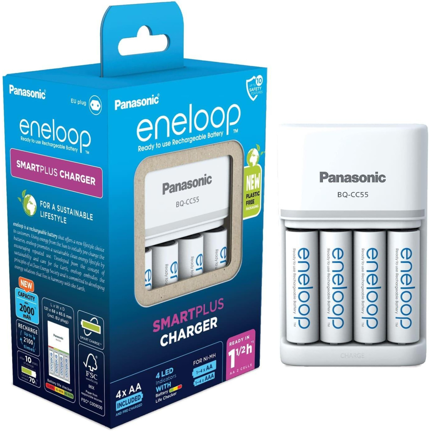 Зарядное устройство Panasonic Smart-Quick Charger+Eneloop 4AA 2000 mAh NI-MH (K-KJ55MCD40E)