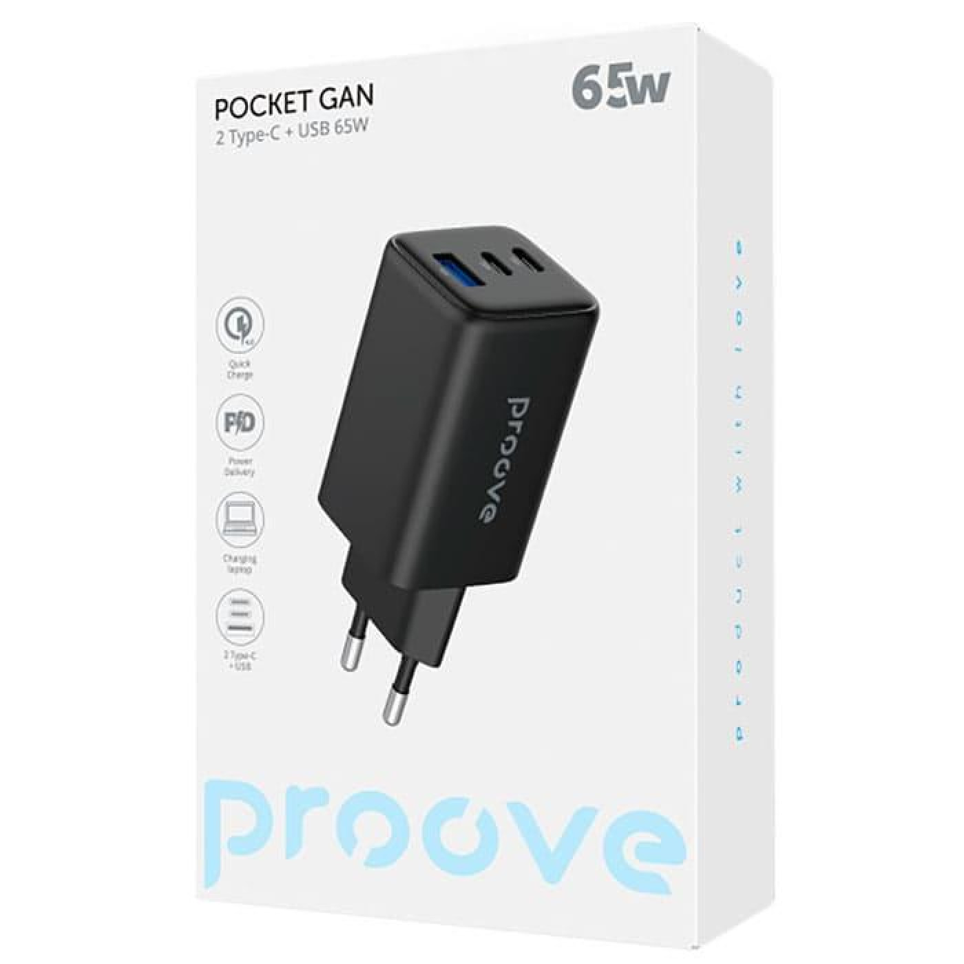 Зарядний пристрій Proove Pocket GaN 65W (2Type-C + USB) black (WCPG65121201)