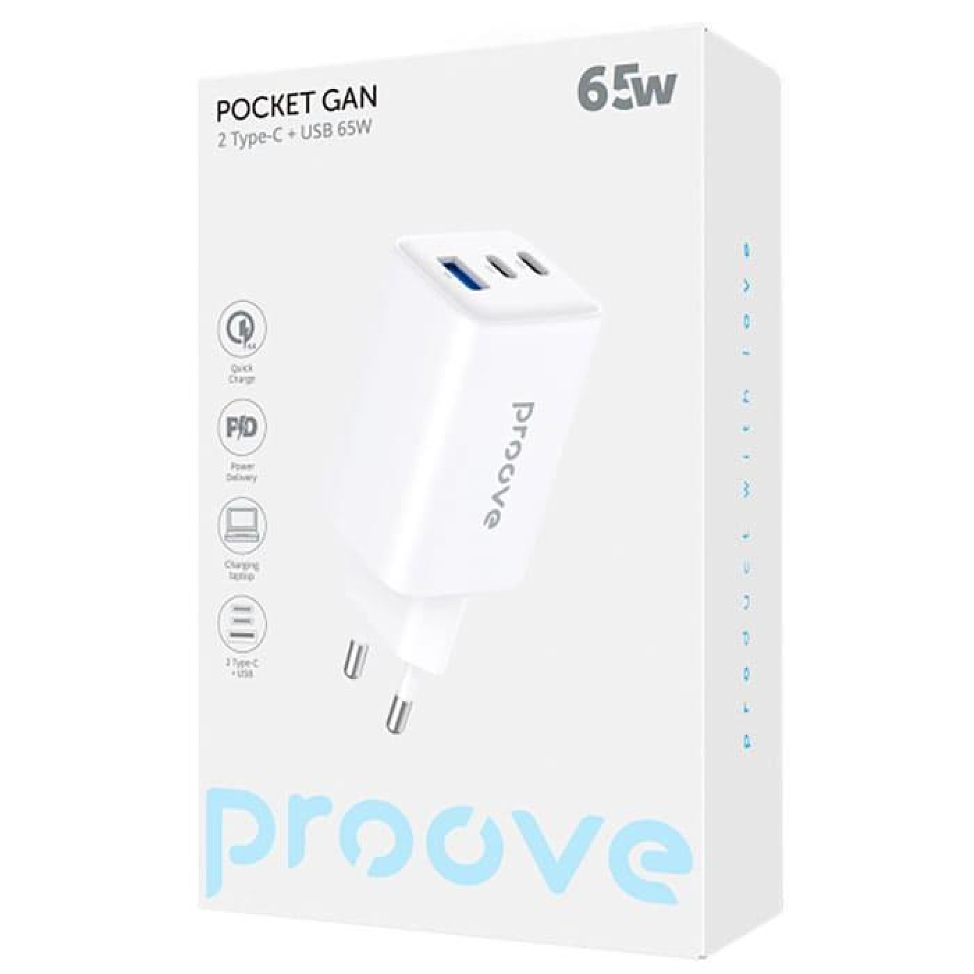 Зарядний пристрій Proove Pocket GaN 65W (2Type-C + USB) white (WCPG65121202)