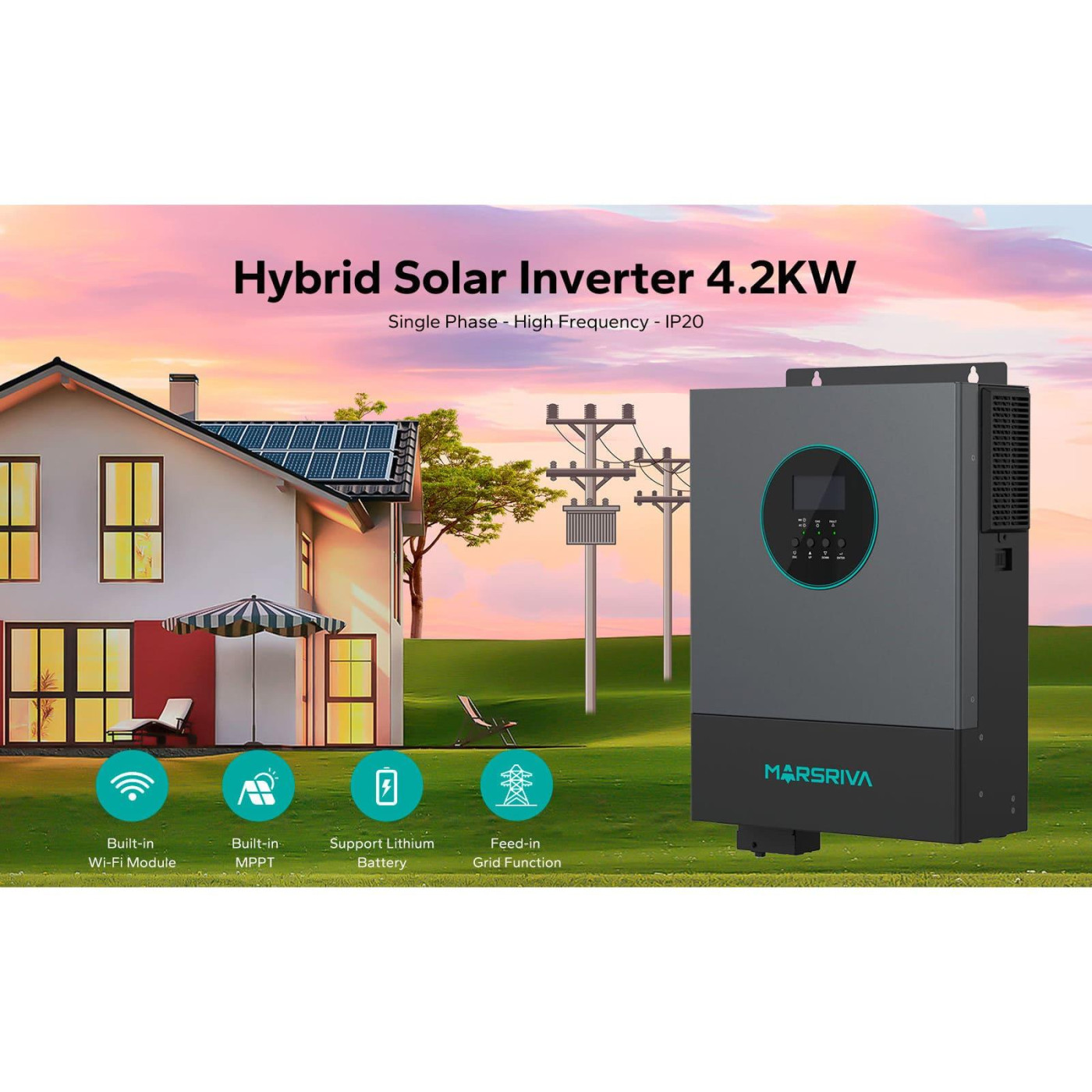 Зарядное устройство Marsriva MR-SPH4200 TWIN Single-phase Off-Grid Solar lnverter, Built-in feed-in grid functi (MR-SPH4200 TWIN)
