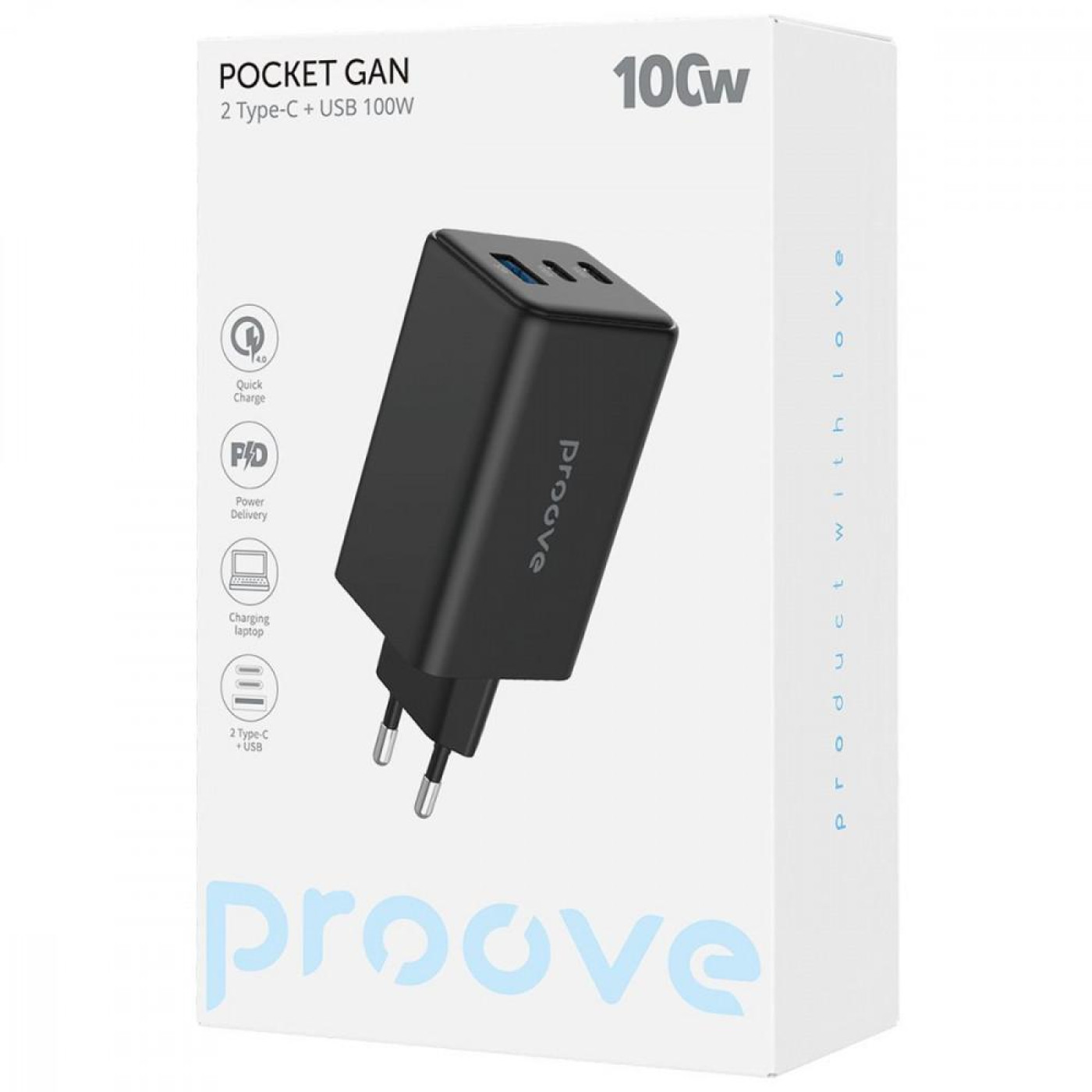 Зарядное устройство Proove Pocket GaN Max 100W (2Type-C + USB) black (WCPG10012201)