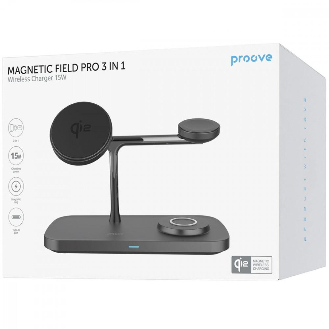 Бездротовий ЗП Proove Magnetic Field Pro 3 in 1 Qi2 black