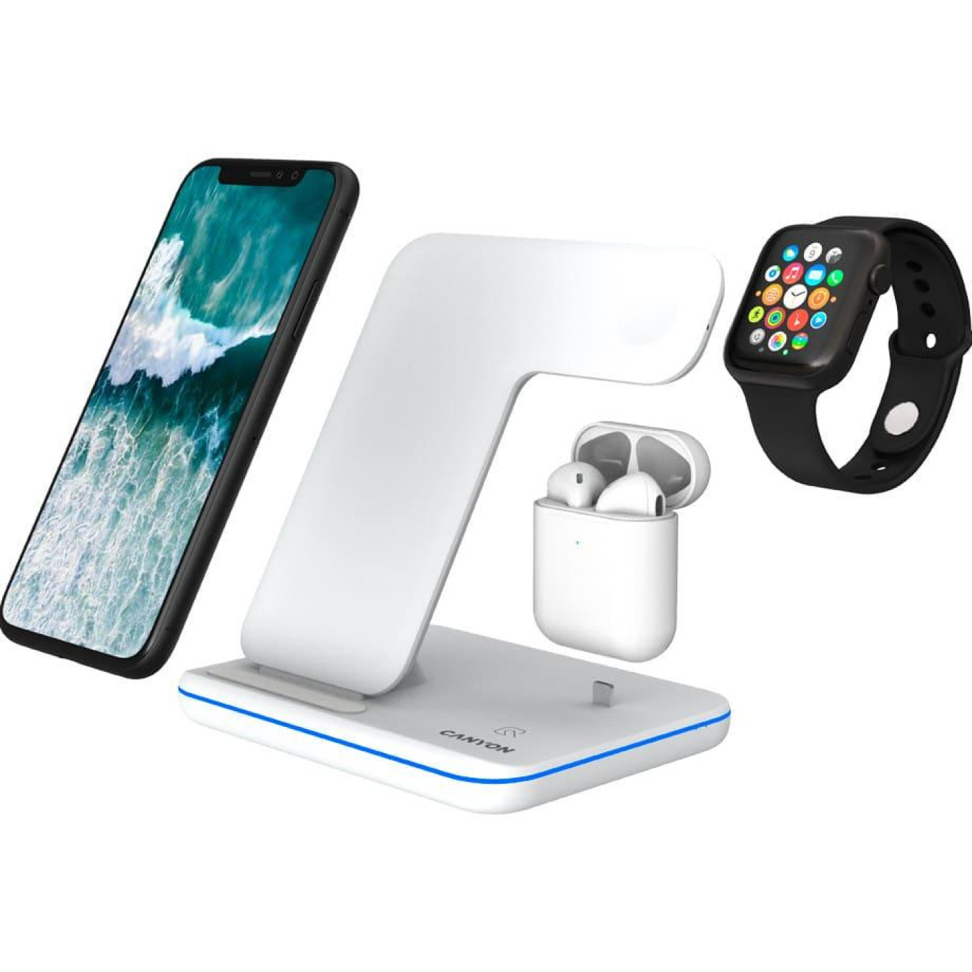 Зарядний пристрій Canyon WS-302 3 в 1 QI White (CNS-WCS302W)