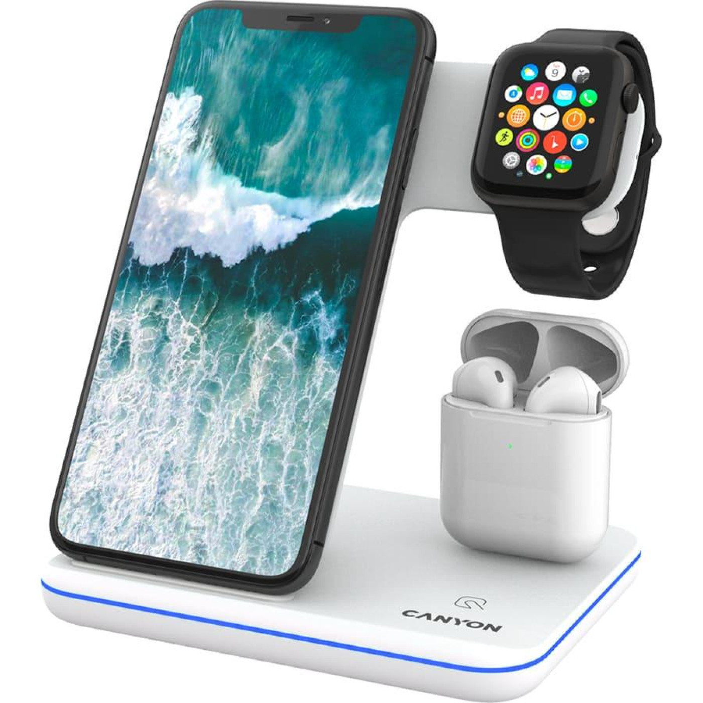 Зарядний пристрій Canyon WS-302 3 в 1 QI White (CNS-WCS302W)