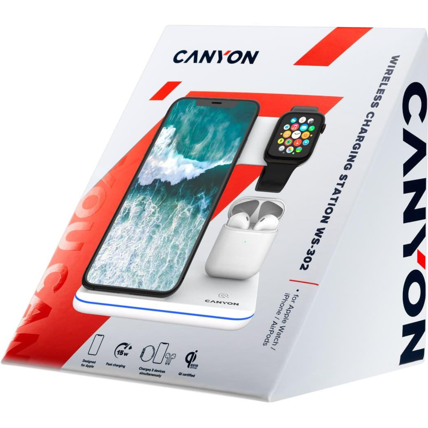 Зарядний пристрій Canyon WS-302 3 в 1 QI White (CNS-WCS302W)