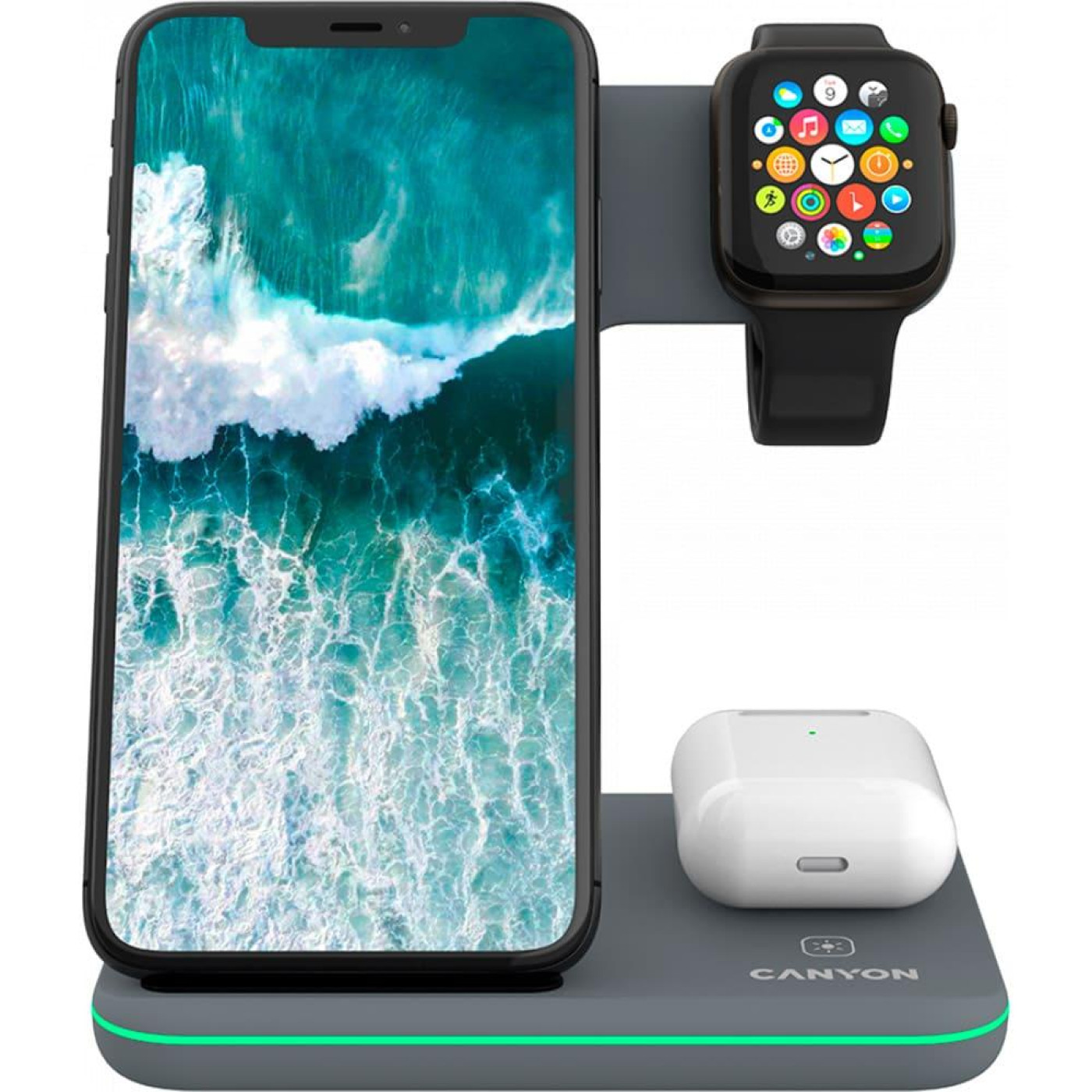 Зарядний пристрій Canyon WS-303 3 в 1 QI Dark Grey (CNS-WCS303DG)