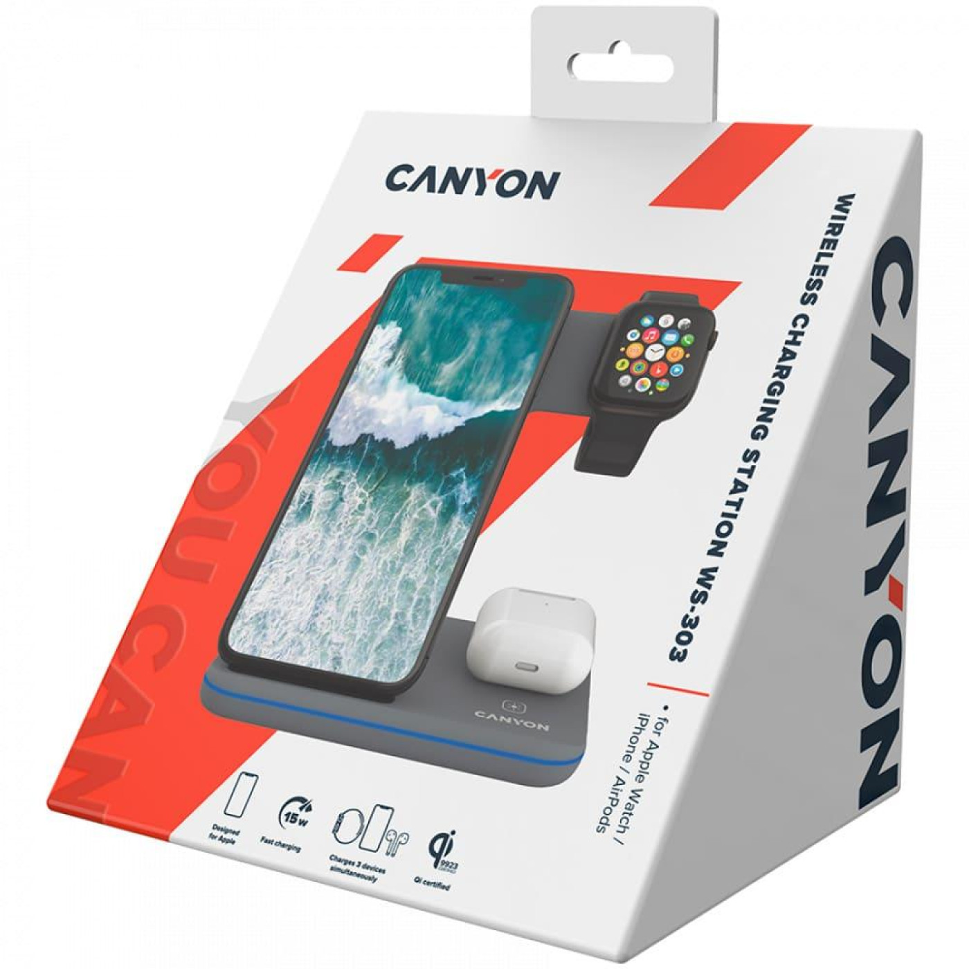 Зарядний пристрій Canyon WS-303 3 в 1 QI Dark Grey (CNS-WCS303DG)