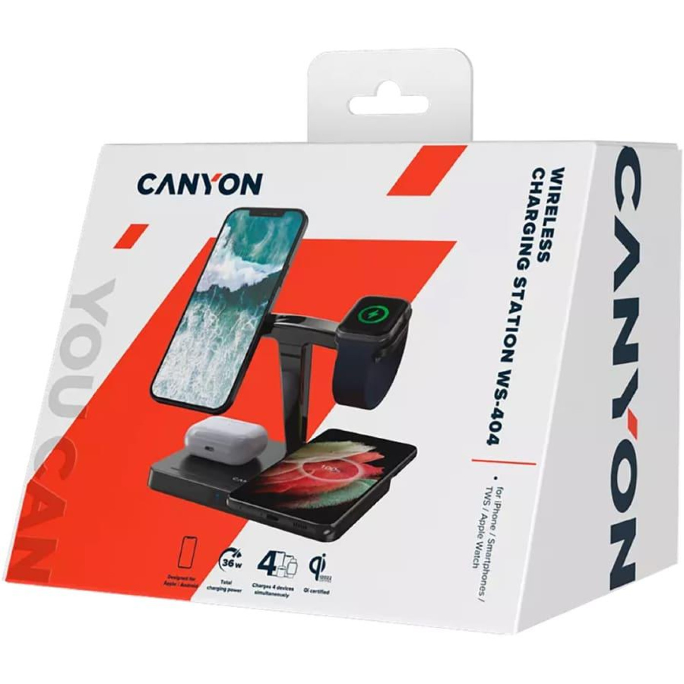 Зарядний пристрій Canyon WS-404 QI 4 в 1 15 Вт Black (CNS-WCS404)