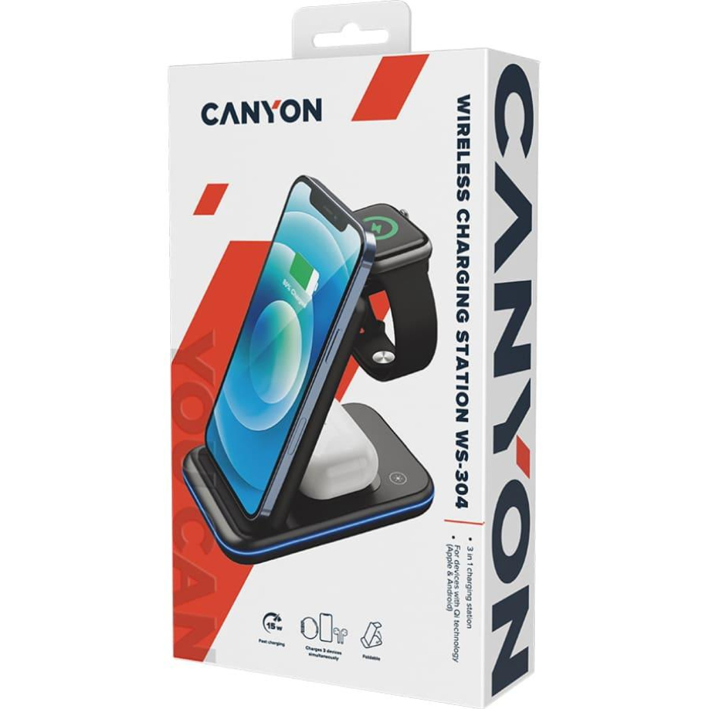 Зарядний пристрій Canyon WS-304 3 в 1 QI Black (CNS-WCS304B)