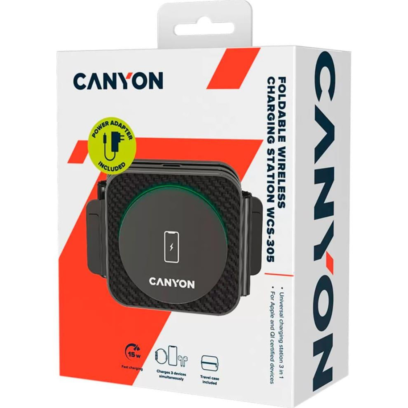 Зарядний пристрій Canyon WS-305 3 в 1 QI Black (CNS-WCS305B)