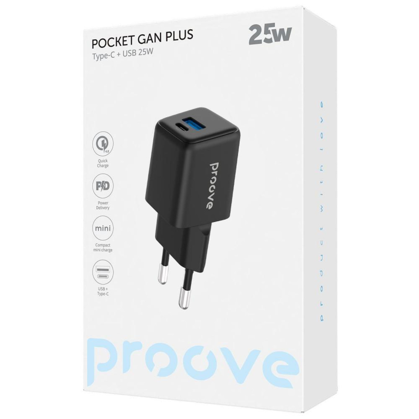 Зарядное устройство Proove Pocket GaN Plus 25W (Type-C + USB) black (WCPG25111201)