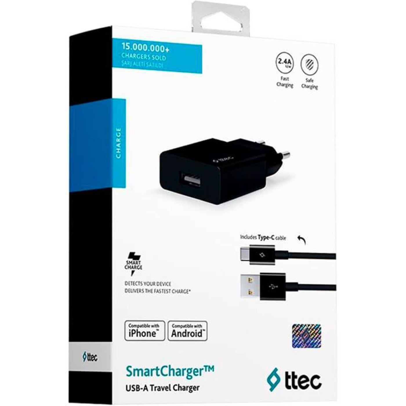 Зарядное устройство Ttec SmartCharger USB 2.1А Black + кабель USB Type-C (2SCS20CS)