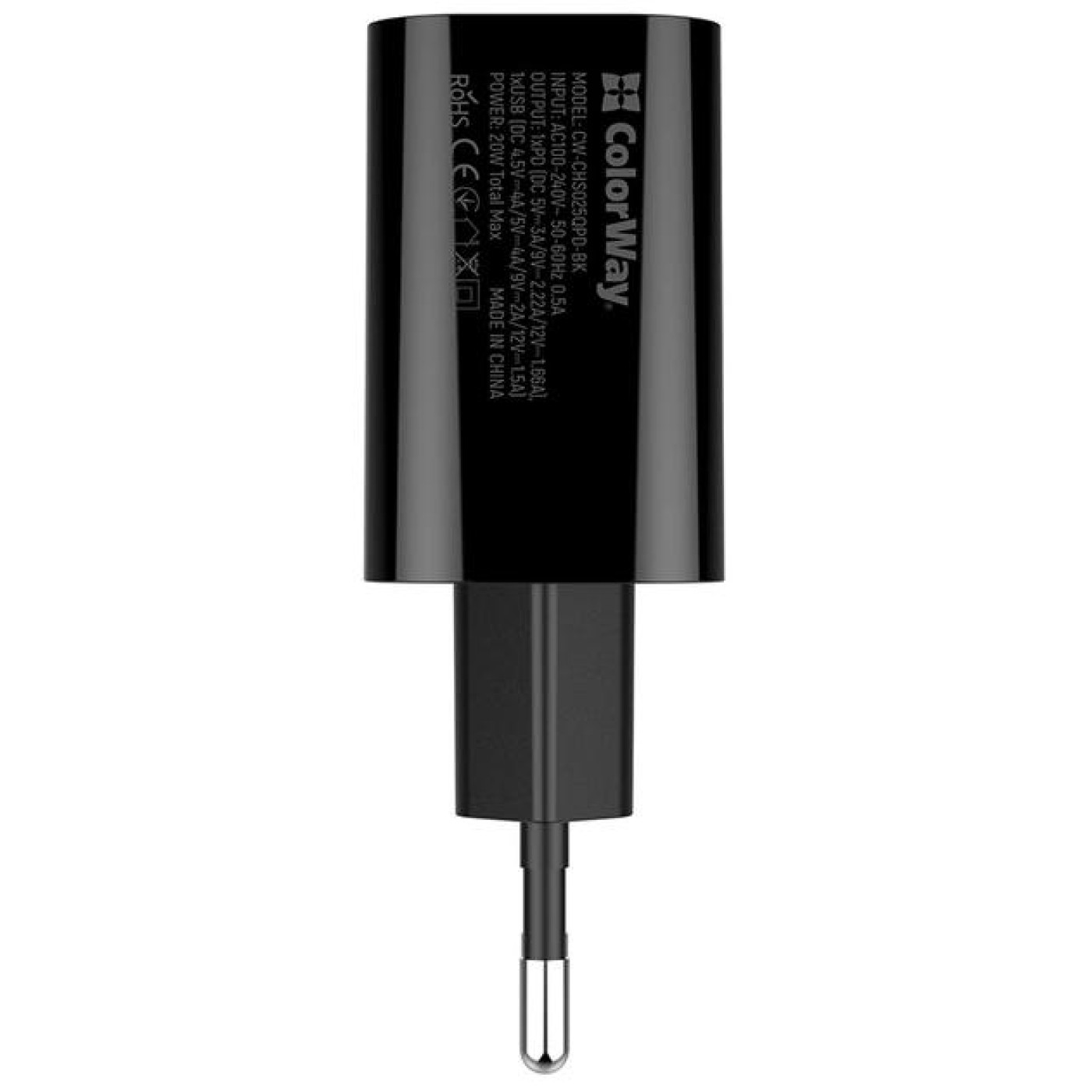 Зарядний пристрій ColorWay Type-C PD + USB QC3.0 (20W) V2 black (CW-CHS025QPD-BK)