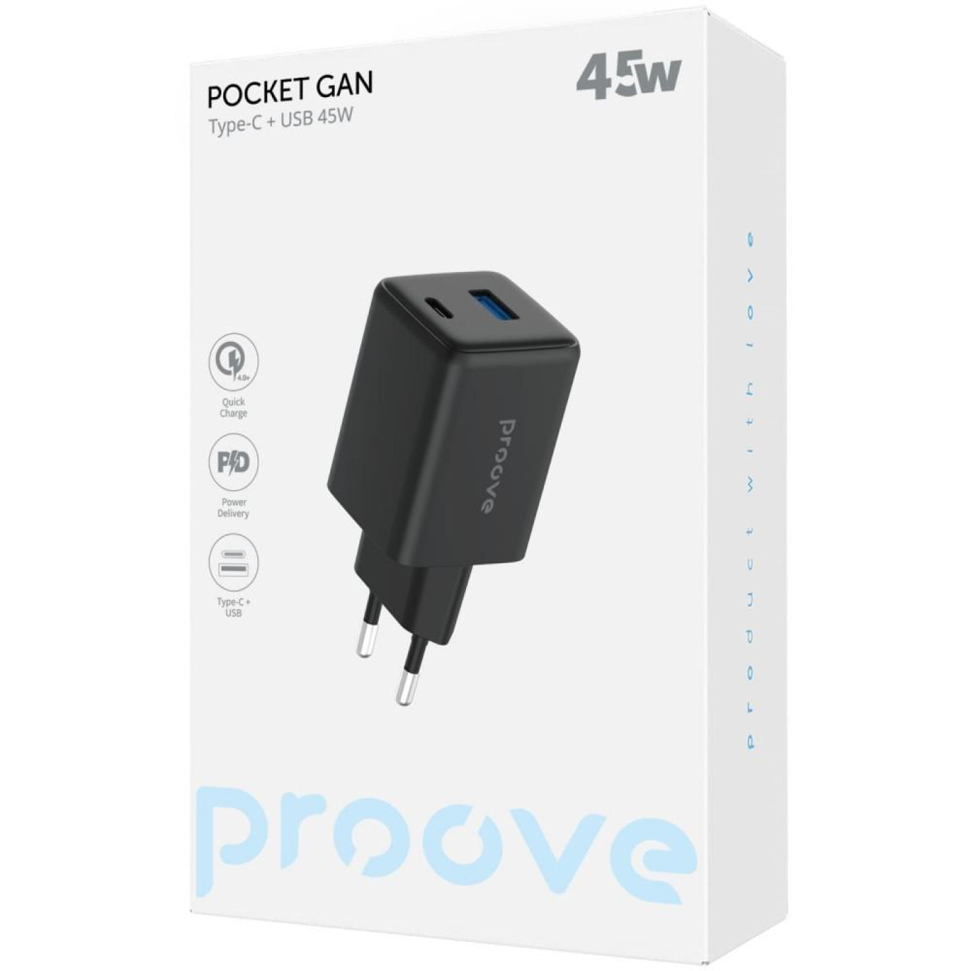 МЗП Proove Pocket GaN 45W (Type-C + USB) black