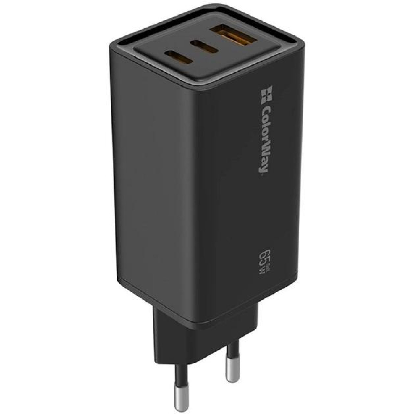 Зарядний пристрій ColorWay GaN3 Pro PD (USB-A + 2 USB TYPE-C) (65W) Black (CW-CHS039PD-BK)