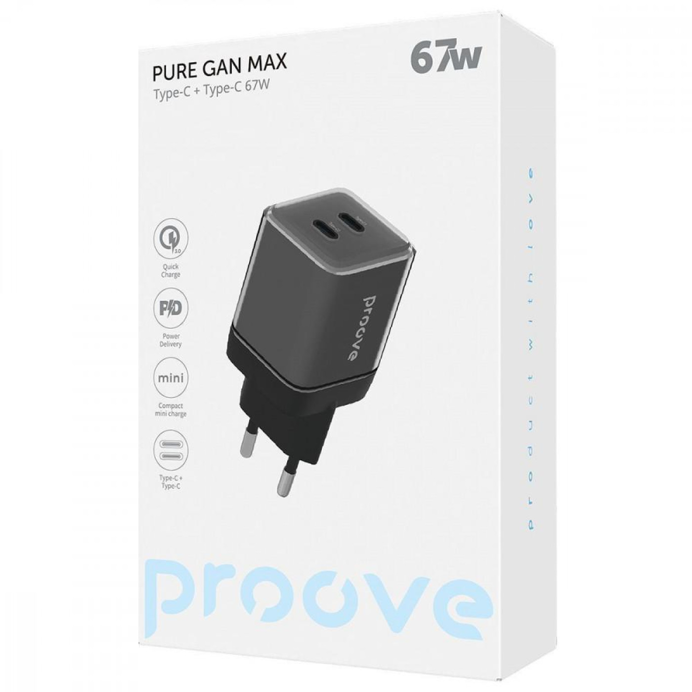 Зарядное устройство Proove Pure GaN Max 67W (Type-C + Type-C) black (WCPU67022201)