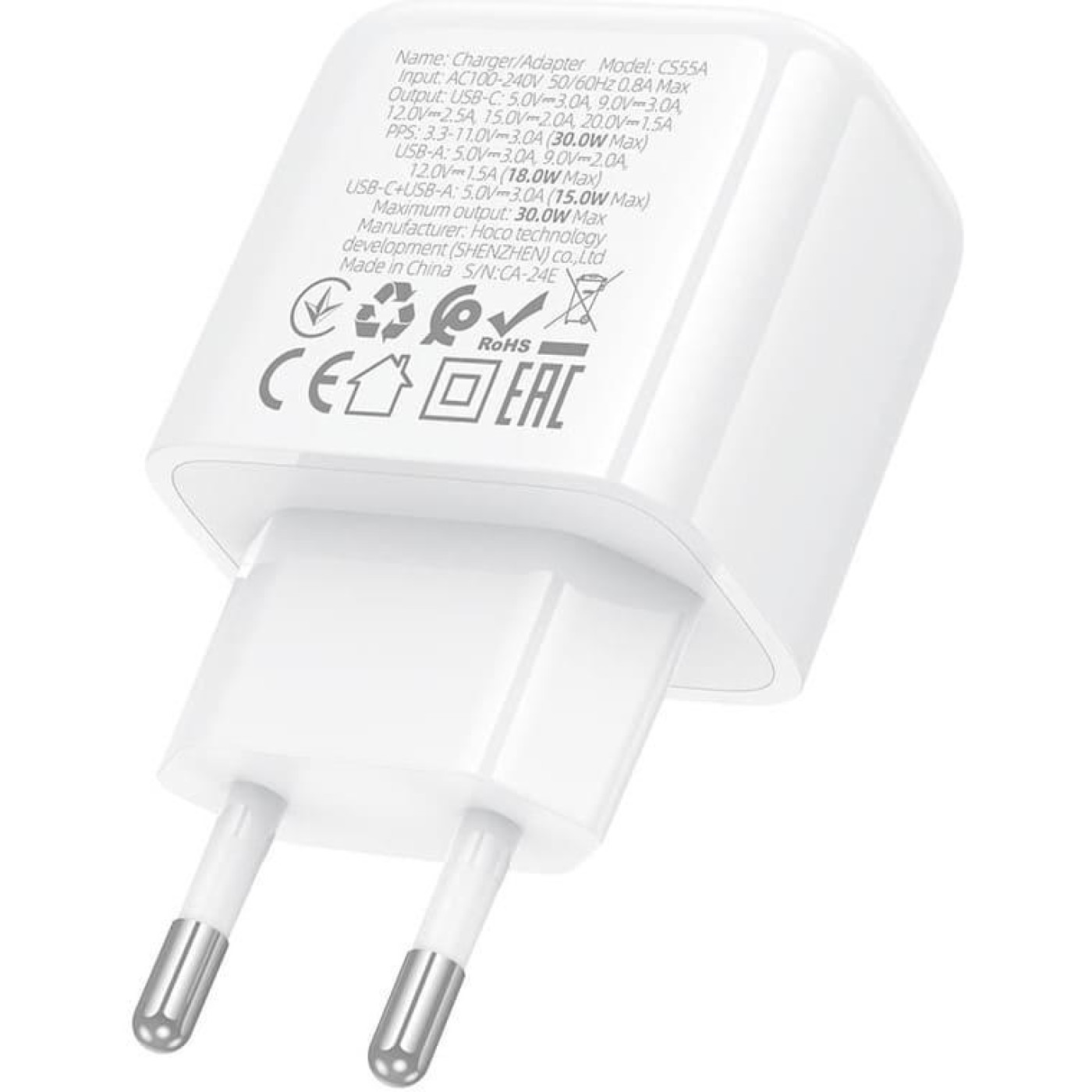 Зарядное устройство Hoco CS55A Surplus PD30W+QC3.0 charger White (6942007631549)