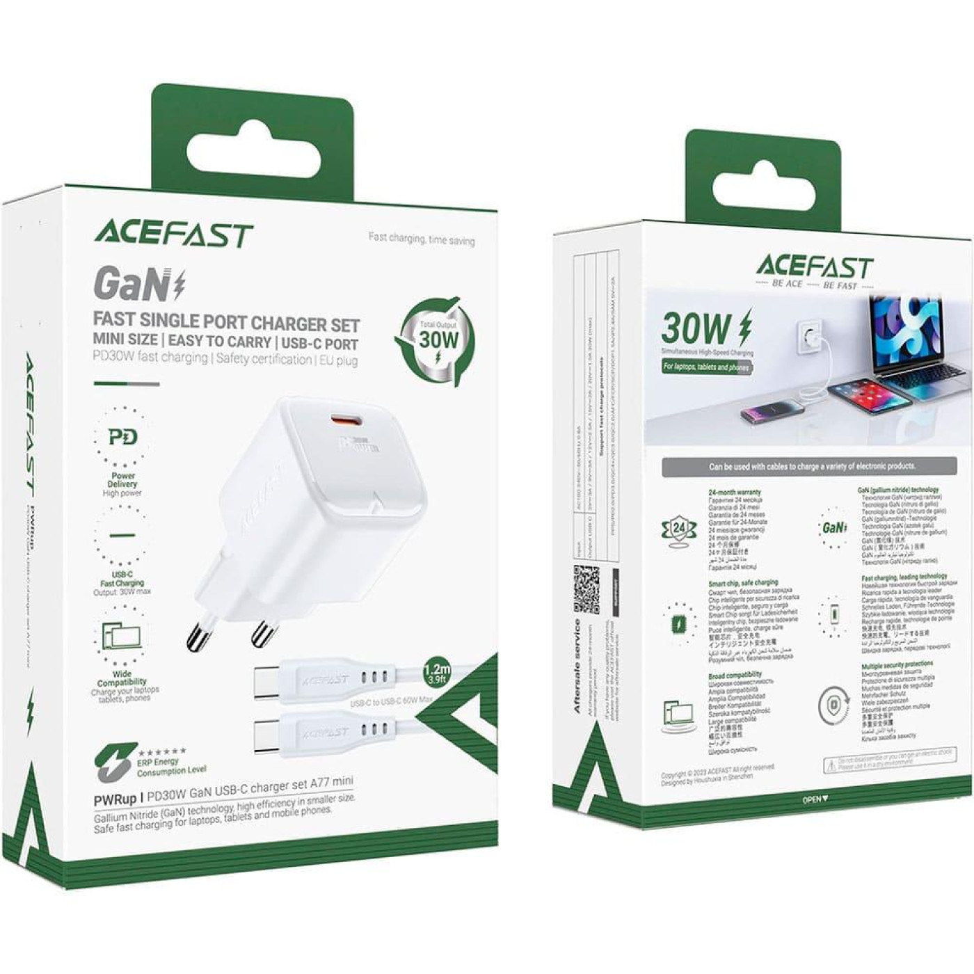 Зарядное устройство Acefast A77 mini PD30W GaN single USB-C charger set (C3-03) White (6974316282853)