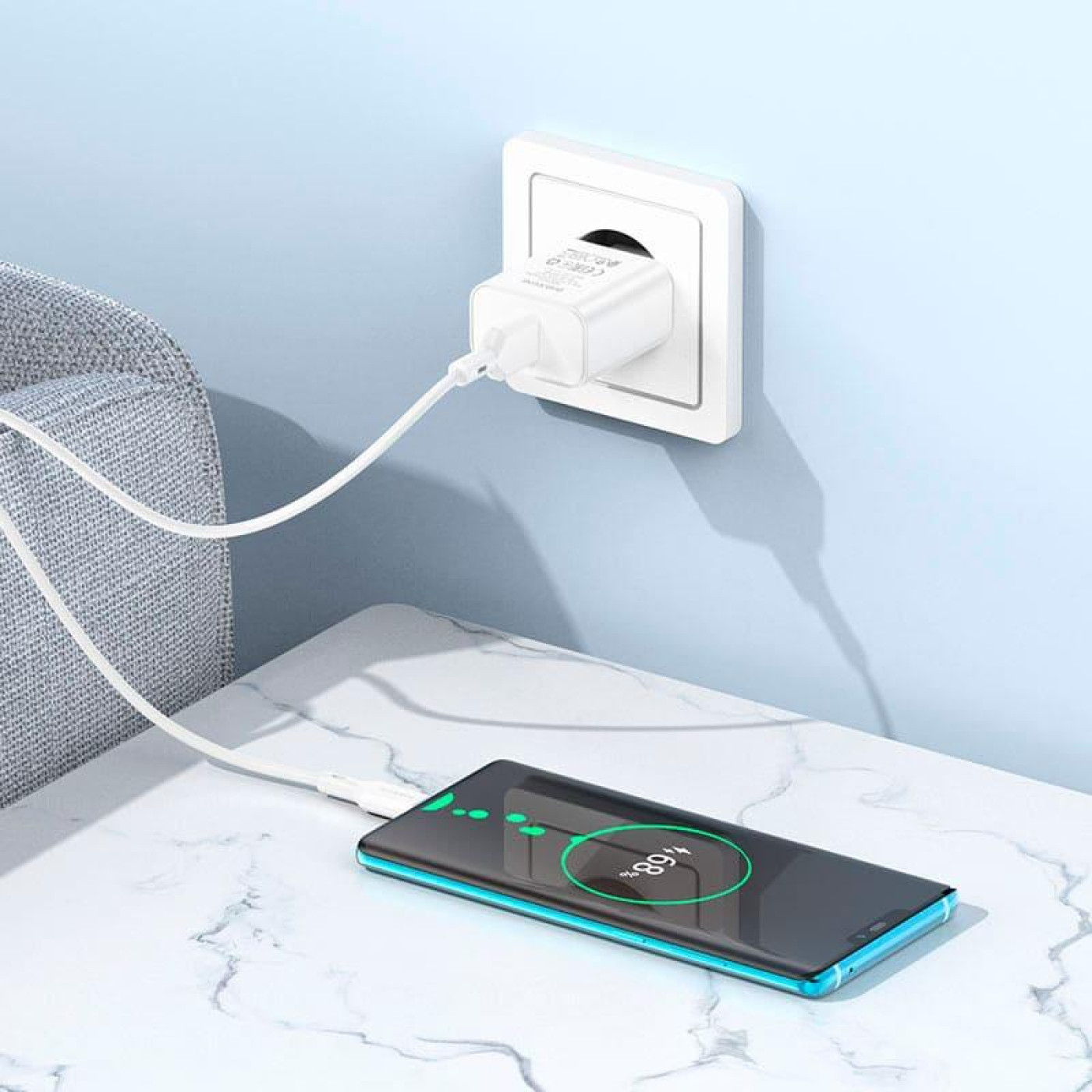Зарядное устройство Borofone BA72A Spring single port QC3.0 charger set(Type-C) 18W White (6974443388596)