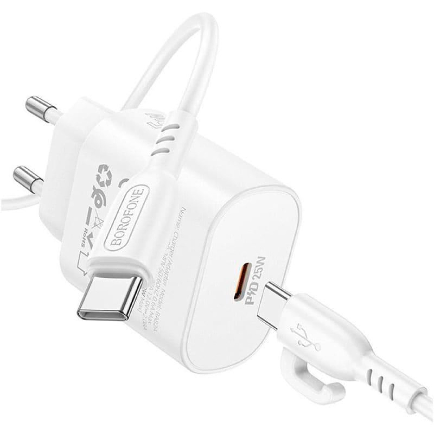 Зарядное устройство Borofone BA82A Platinum single port PD25W charger set(C to C)(EU) White (6941991112270)