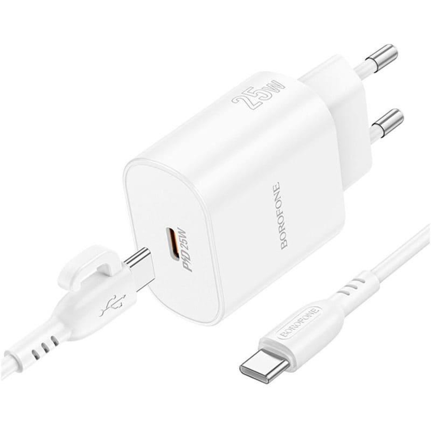 Зарядное устройство Borofone BA82A Platinum single port PD25W charger set(C to C)(EU) White (6941991112270)