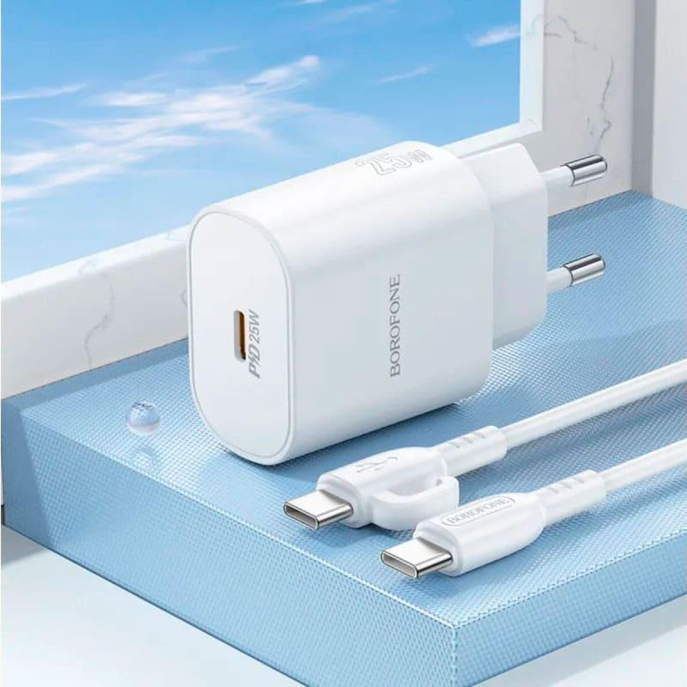 Зарядное устройство Borofone BA82A Platinum single port PD25W charger set(C to C)(EU) White (6941991112270)