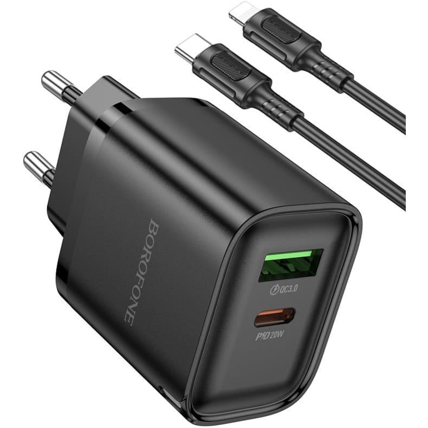 Зарядное устройство Borofone BA83A Flare star PD20W+QC3.0 charger set(C to iP) Black (6941991117350)