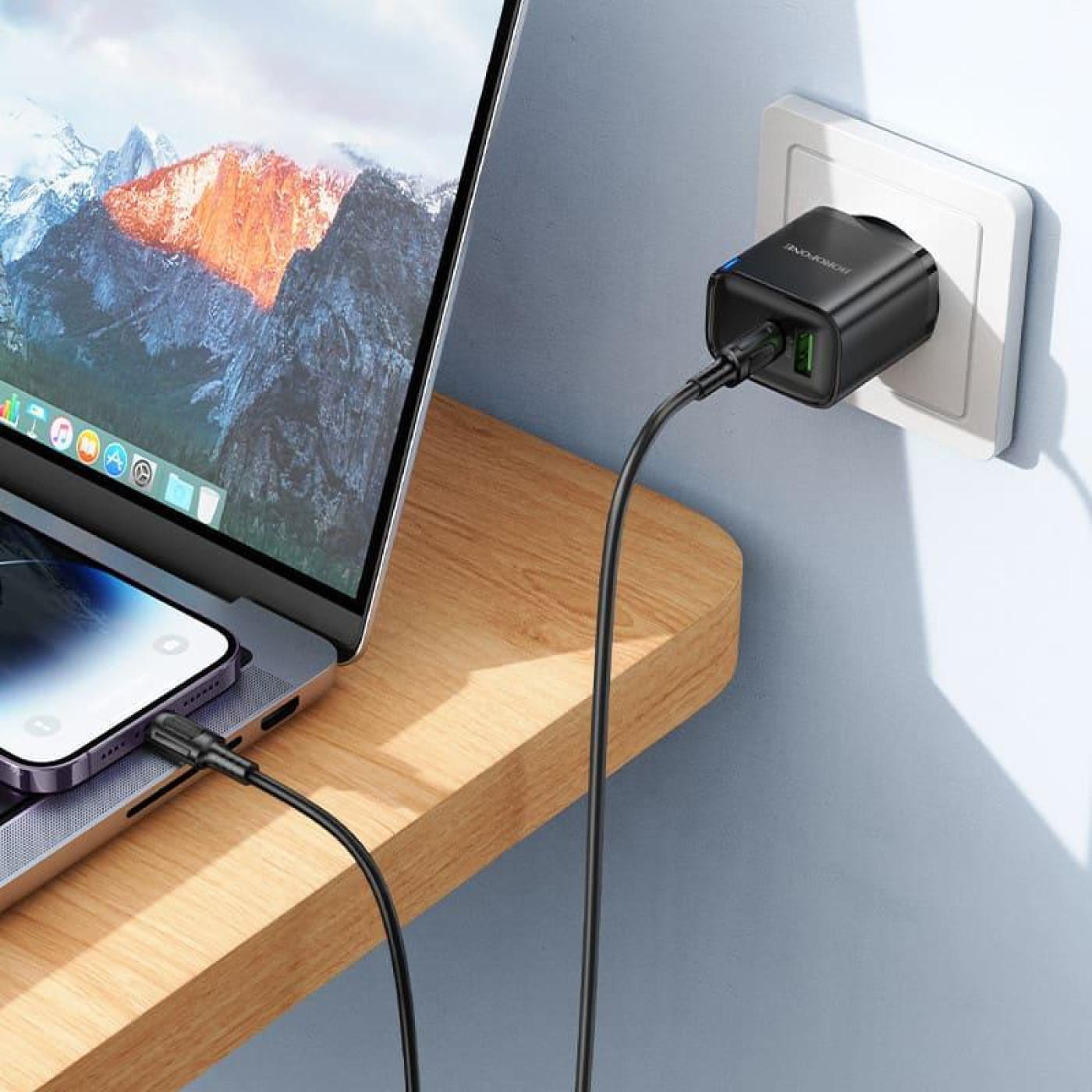 Зарядное устройство Borofone BA83A Flare star PD20W+QC3.0 charger set(C to iP) Black (6941991117350)