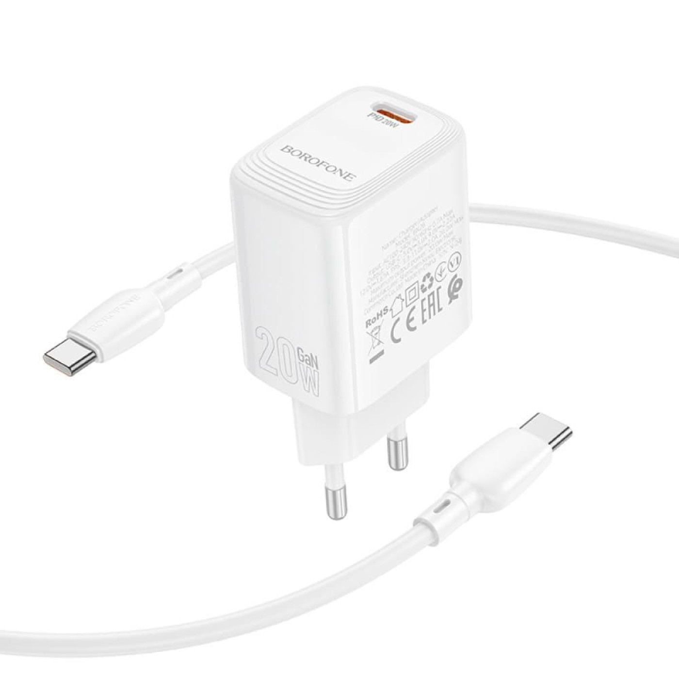Зарядное устройство Borofone BN26 Fuente single-port PD20W charger set (C to C) (EU) White (6941991120251)