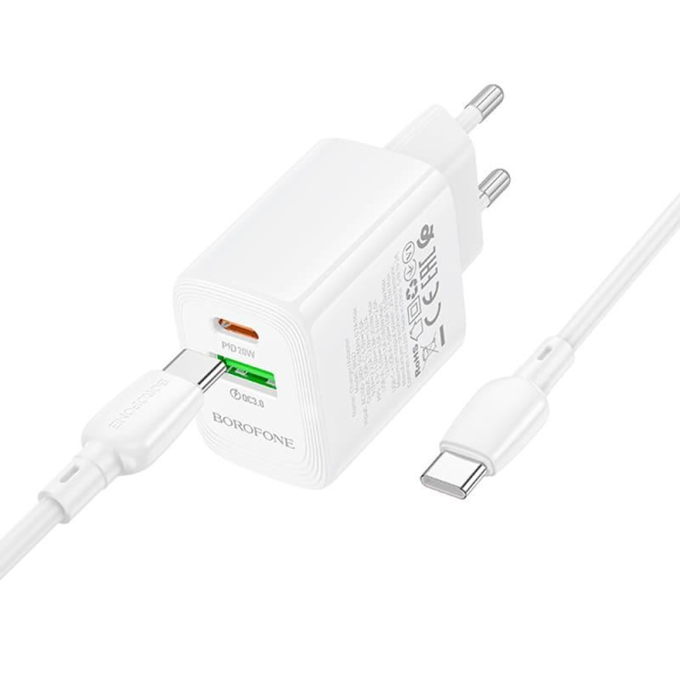 Зарядное устройство Borofone BN27 Fuente PD20W+QC3.0 charger set (C to C) (EU) White (6941991120282)