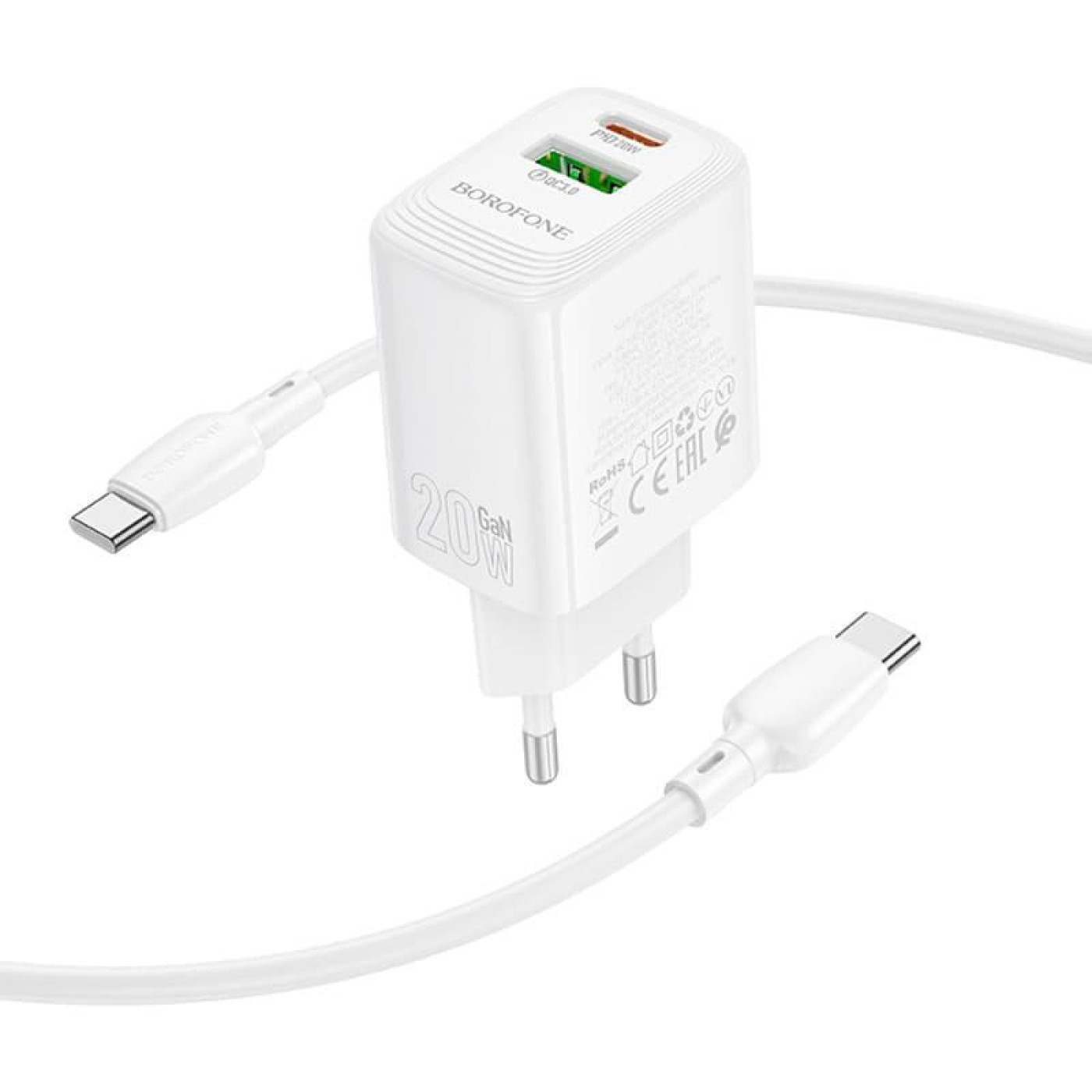 Зарядное устройство Borofone BN27 Fuente PD20W+QC3.0 charger set (C to C) (EU) White (6941991120282)