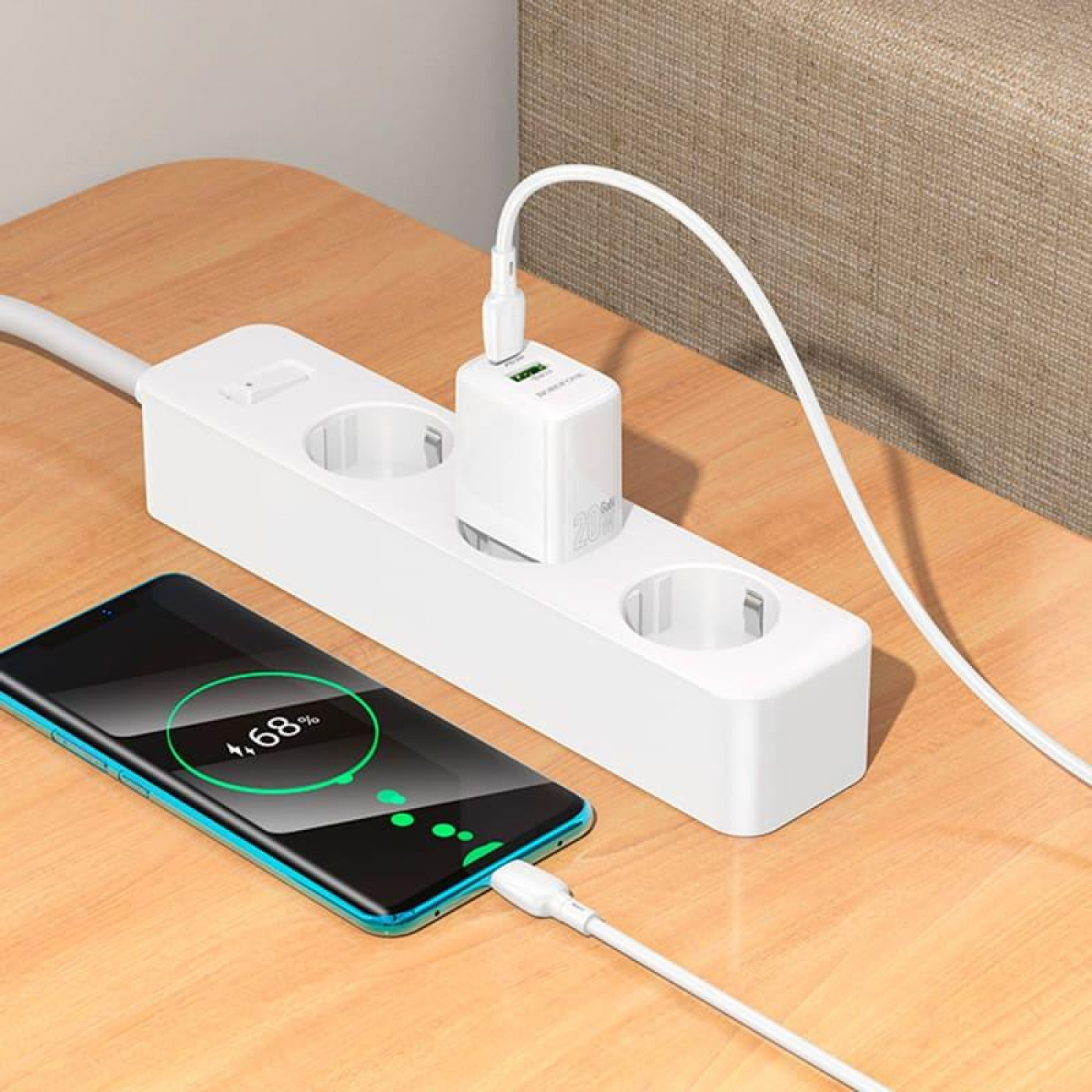 Зарядное устройство Borofone BN27 Fuente PD20W+QC3.0 charger set (C to C) (EU) White (6941991120282)