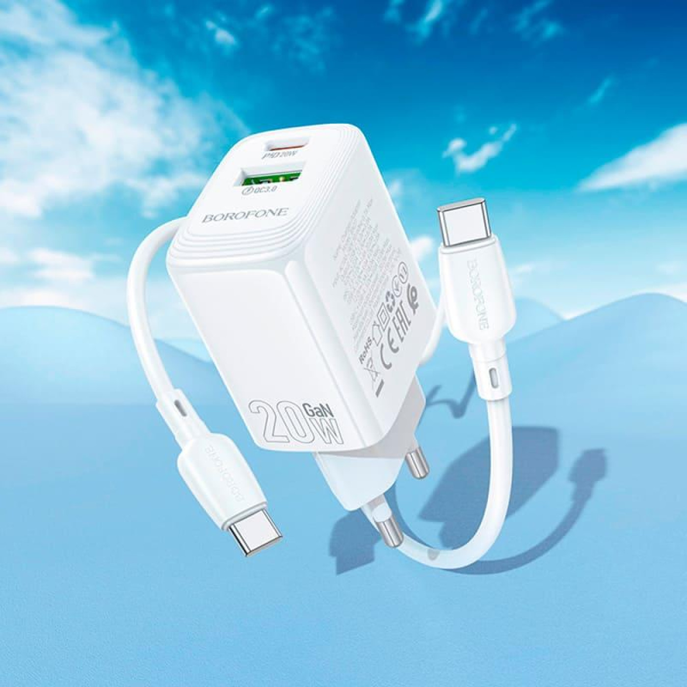 Зарядное устройство Borofone BN27 Fuente PD20W+QC3.0 charger set (C to C) (EU) White (6941991120282)