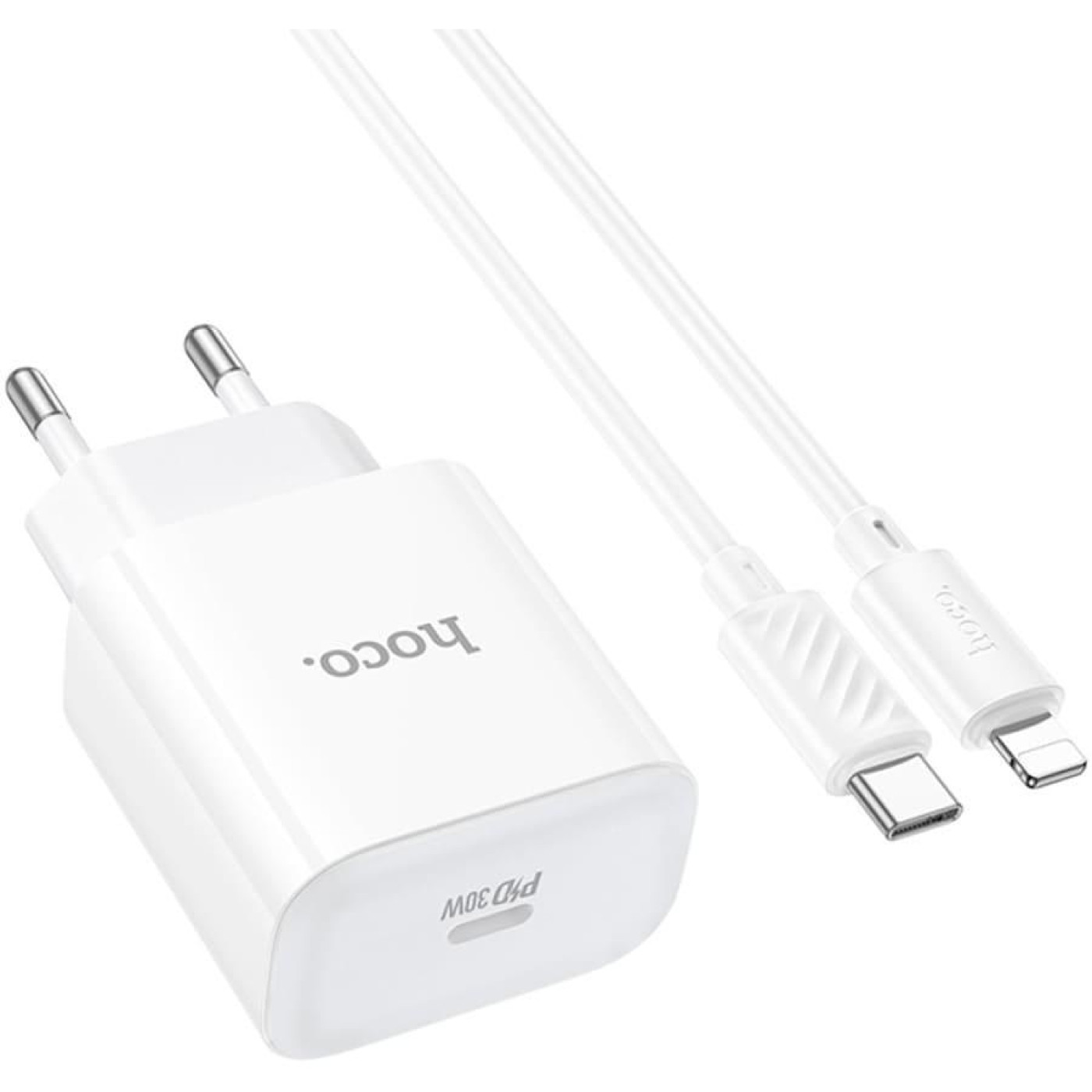 Зарядное устройство Hoco C76A Pro Majestic single port PD30W charger set (C to iP)(EU) White (6942007616317)