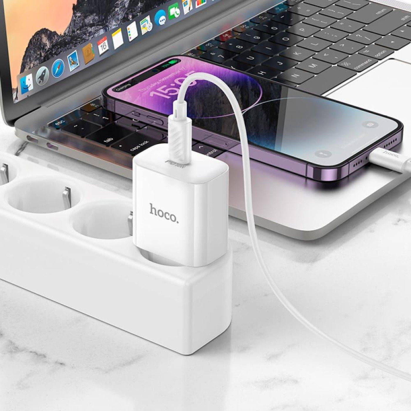 Зарядное устройство Hoco C76A Pro Majestic single port PD30W charger set (C to iP)(EU) White (6942007616317)