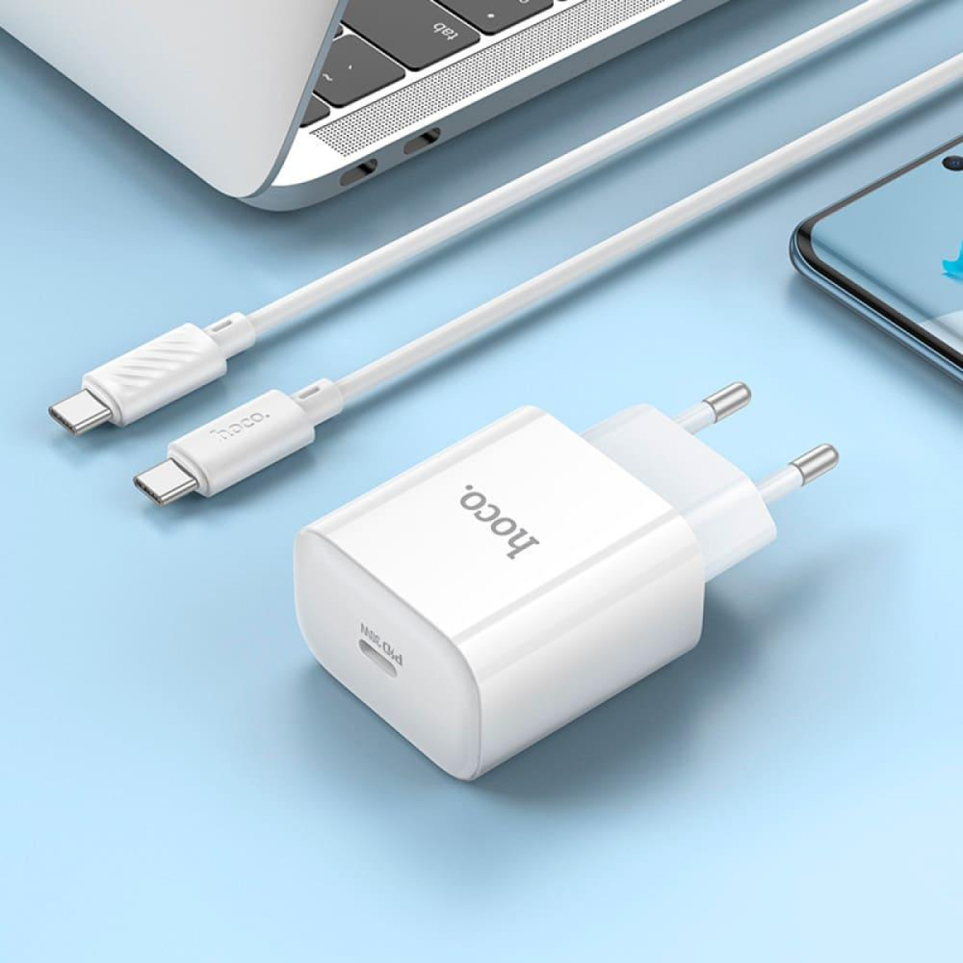 Зарядное устройство Hoco C76A Pro Majestic single port PD30W charger set (Type-C to Type-C)(EU) White (6942007616324)