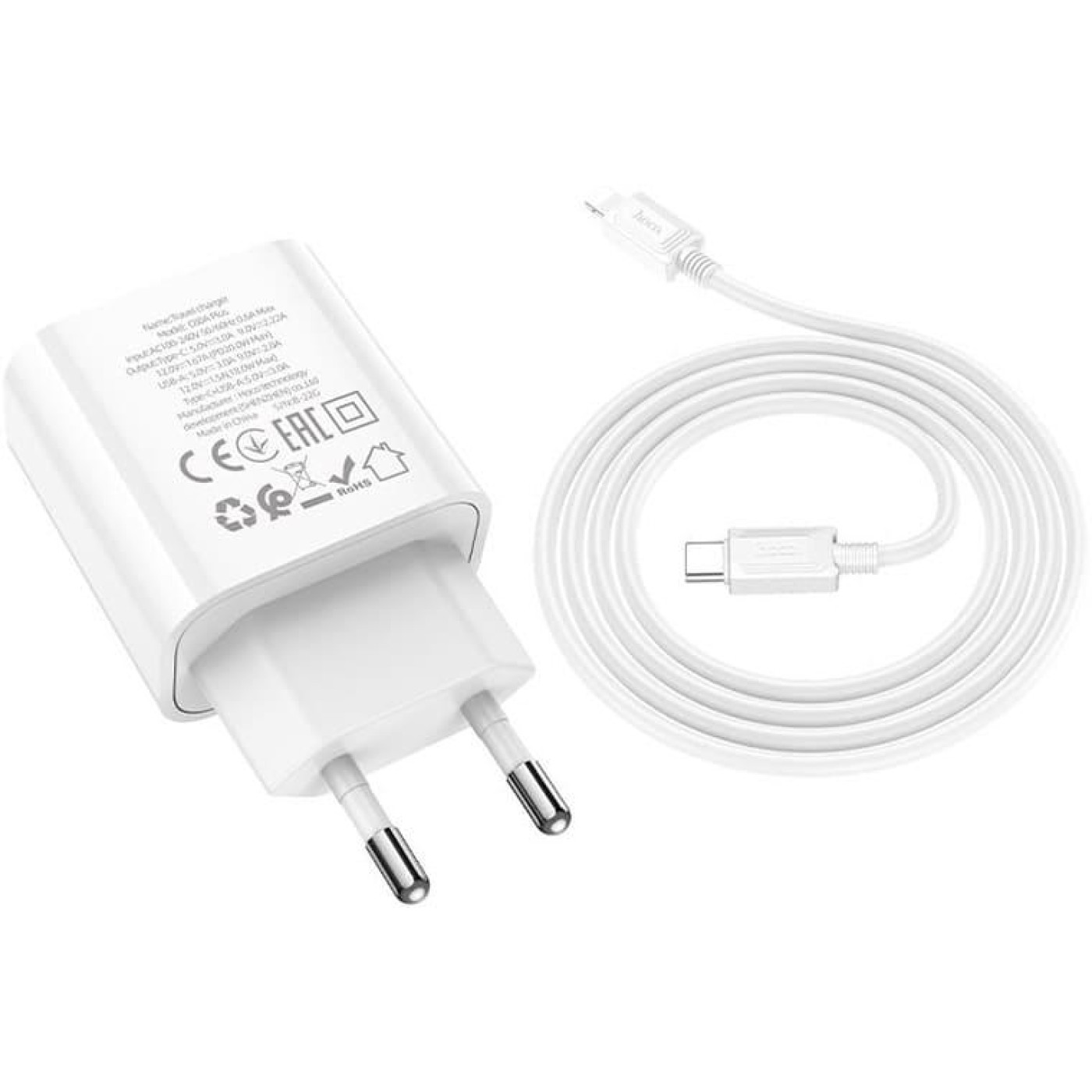 Зарядное устройство Hoco C80A Plus Rapido PD20W+QC3.0 charger set(C to iP) White (6931474779892)