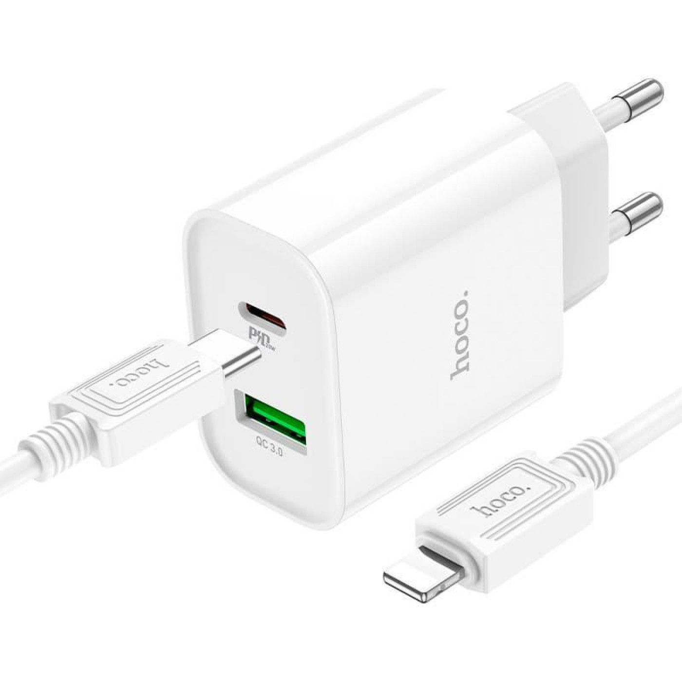 Зарядное устройство Hoco C80A Plus Rapido PD20W+QC3.0 charger set(C to iP) White (6931474779892)